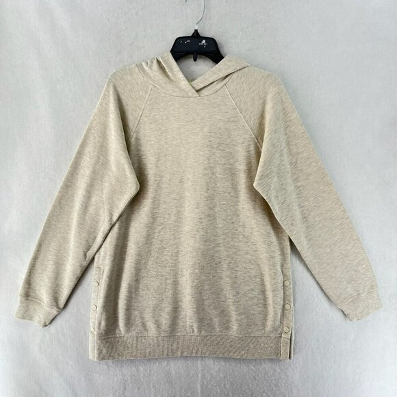Ideology Hoodie Women's Sz M Ivory Relaxed Fit Raglan Sleeve Side-Snap Pullover - Picture 1 of 12